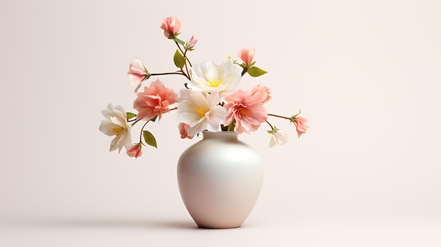 Vaso de lindas flores isolado em fundo branco