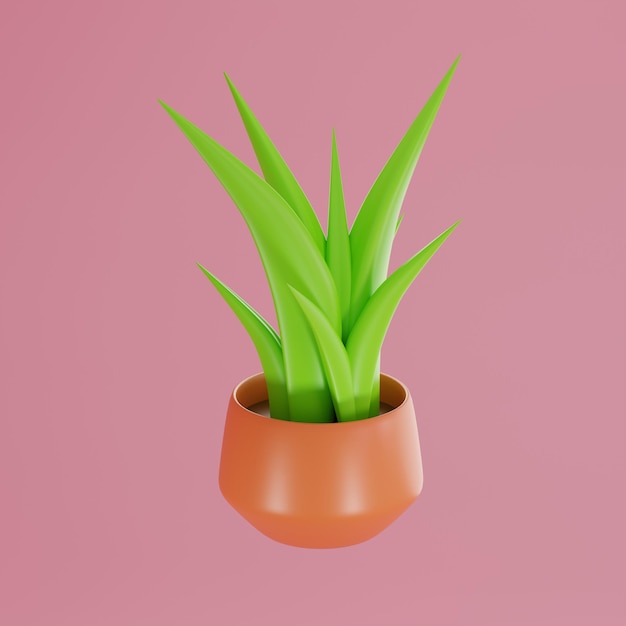 Vaso de planta de renderização 3D em fundo rosa Conceito de ideia criativa Ícone de design criativo 3D isolado