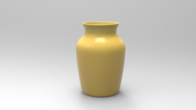 vaso de vidro amarelo vazio isolado em fundo branco retroiluminado e renderização em 3d.