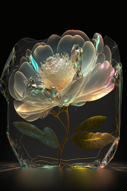 Vaso de vidro com uma flor dentro dele generative ai