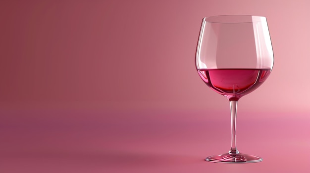 Vaso de vinho elegante com vinho vermelho em fundo rosa