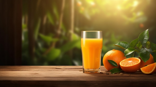 Un vaso de delicioso jugo de naranja en la mesa.