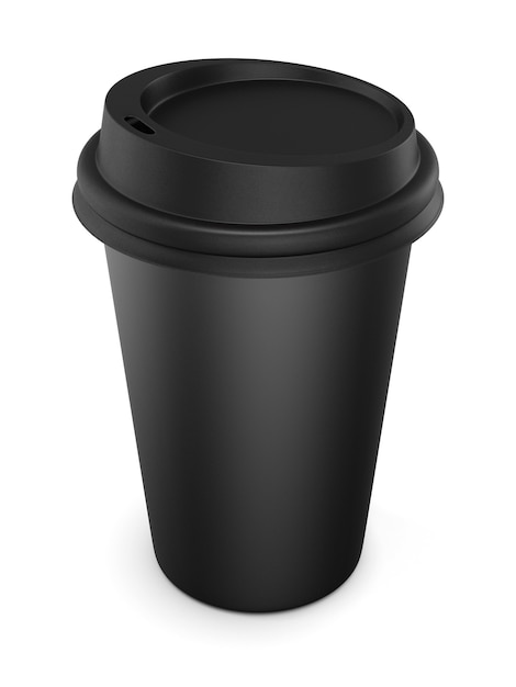 Vaso desechable de plástico negro con tapa