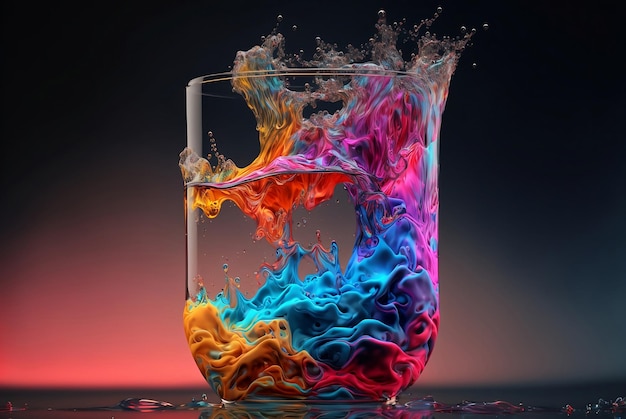 Un vaso de emulsión de colores de arco iris con efecto de pintura de aceite líquido, Ai generativo