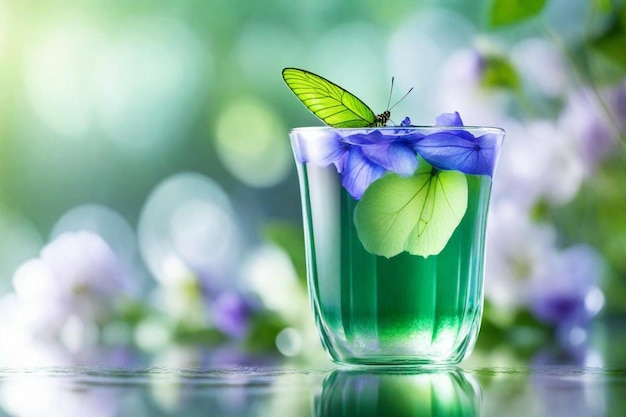 un vaso con una flor y una hoja verde en él