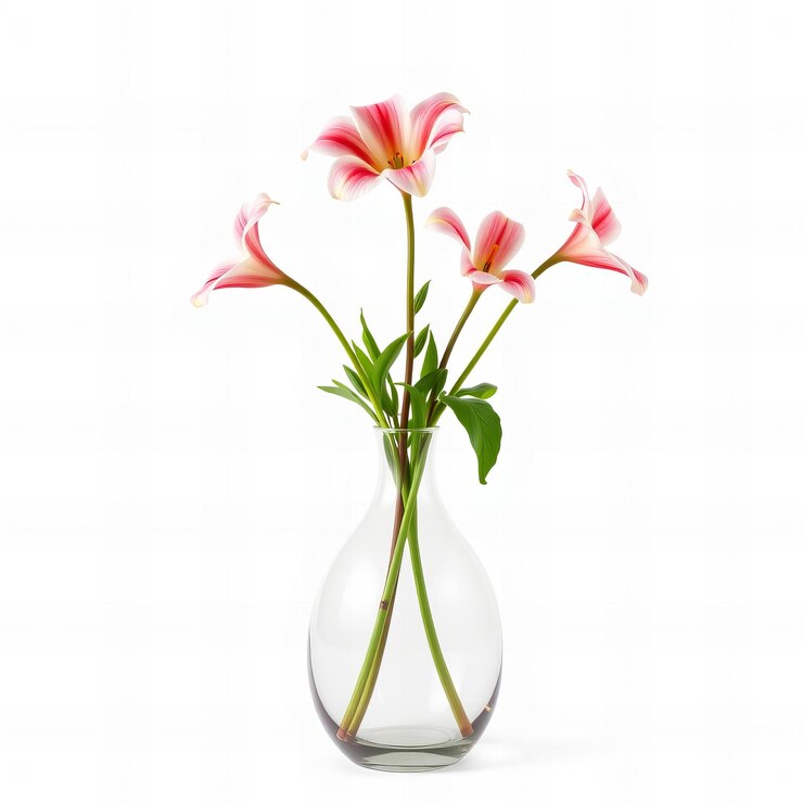 Vaso de flores de Arum sobre un fondo blanco