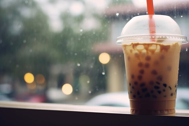 Foto un vaso frío de té de burbujas con perlas de tapioca, el refresco perfecto para cualquier día.