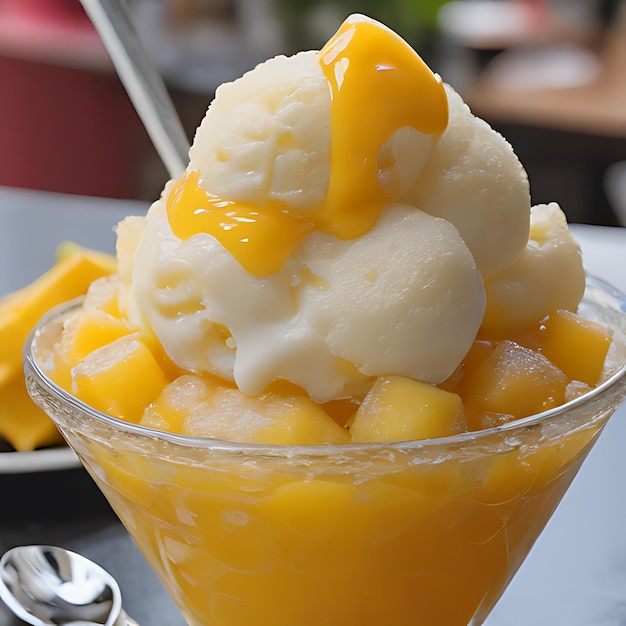 Foto un vaso de helado con una cuchara en él