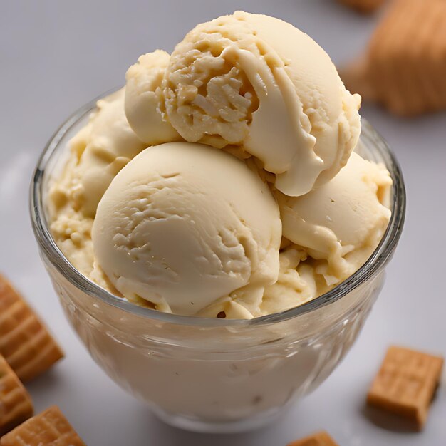 un vaso de helado con unas galletas en él