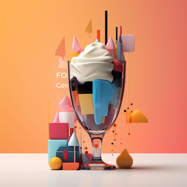 un vaso de helado con la imagen de una taza de helado