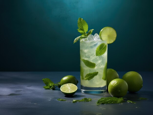 Foto un vaso de hielo y menta con limas