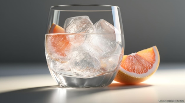 Un vaso de hielo y un vaso de jugo de naranja con hielo al lado.