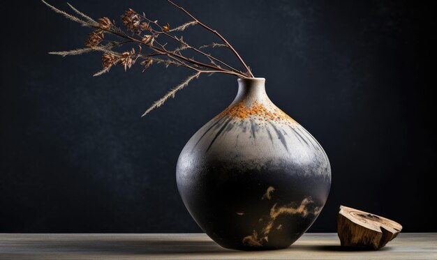 Vaso japonês monocromático segurando uma flor solitária simbolizando simplicidade e serenidade AI Generative
