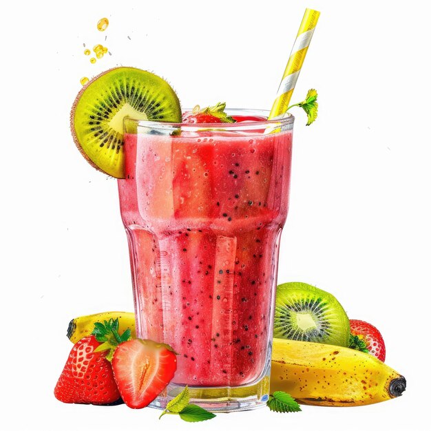un vaso de jugo de fresa con kiwi y kiwi