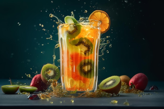 Un vaso de jugo de frutas con un chorrito de kiwi