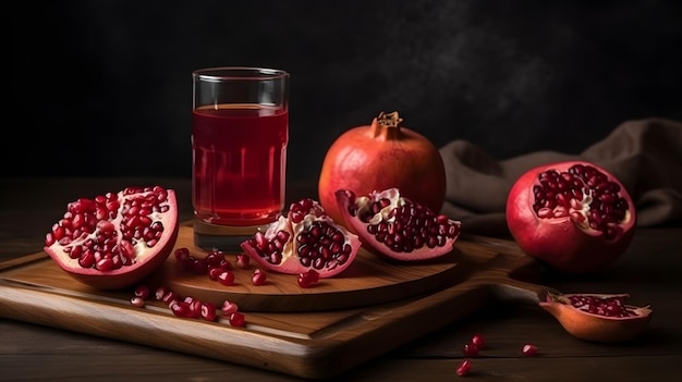 Un vaso de jugo de granada y un vaso de jugo