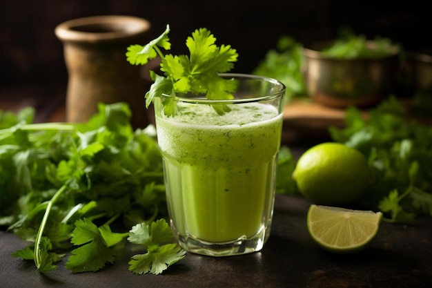 un vaso de jugo de lima con lima y lima.