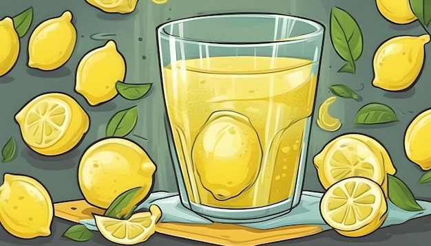 Un vaso de jugo de limón con tema de dibujos animados