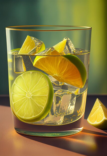 Vaso de jugo de limonada recién frío y cubo de hielo para una salud saludable Creado con tecnología de IA generativa