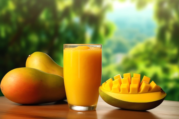 Un vaso de jugo de mango fresco