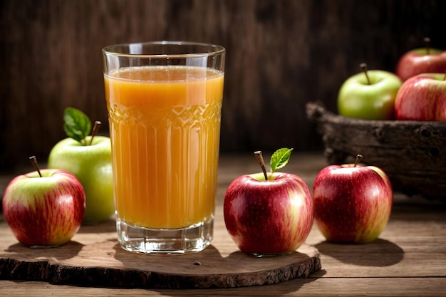 Foto un vaso de jugo de manzana y frutas