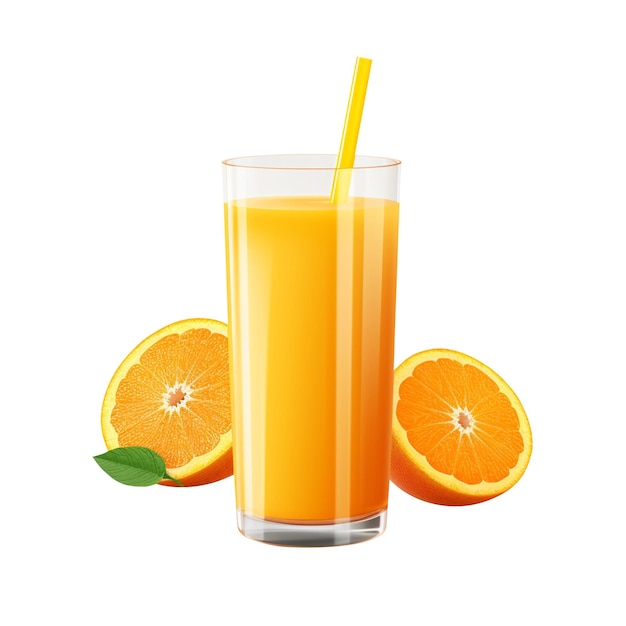 Un vaso de jugo de naranja aislado sobre un fondo blanco