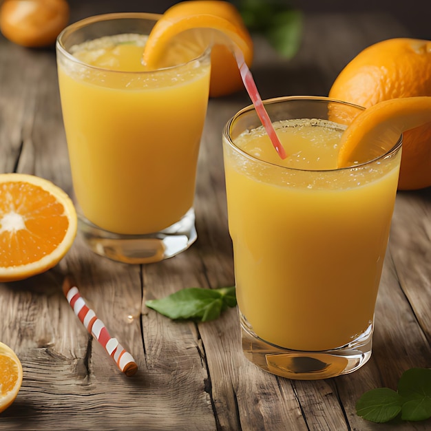 un vaso de jugo de naranja al lado de dos vasos de jugo De naranja