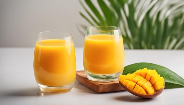 un vaso de jugo de naranja al lado de un par de vasos con maíz en una mesa