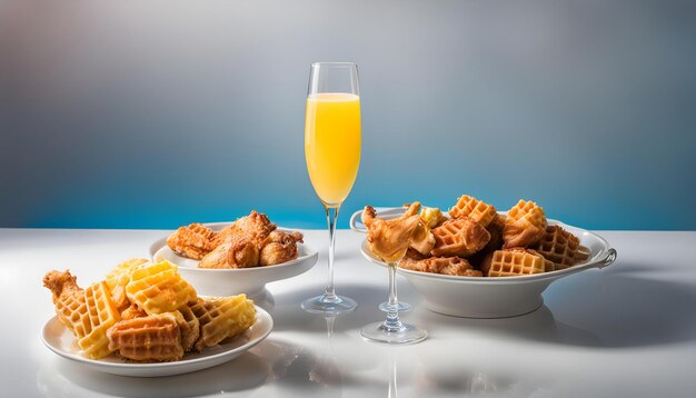 un vaso de jugo de naranja está al lado de un plato de gafas