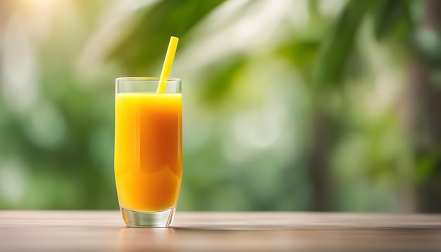 un vaso de jugo de naranja está en una mesa