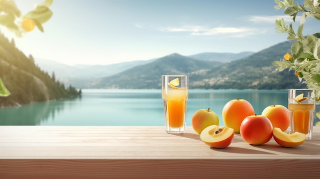Un vaso de jugo de naranja en el fondo de la naturaleza concepto de relajación de vacaciones espacio de copia AI generado