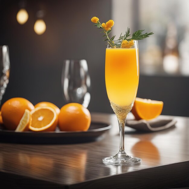 Foto un vaso de jugo de naranja fresco y un cóctel en la mesa un vaso del jugo de naranja fresca y un cóktel en la tablede