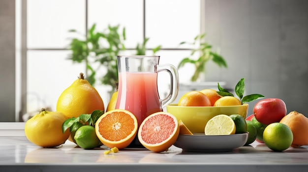 Foto vaso de jugo de naranja fresco en una tabla de cortar de madera