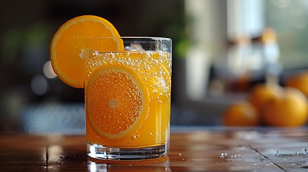 Foto un vaso de jugo de naranja fresco