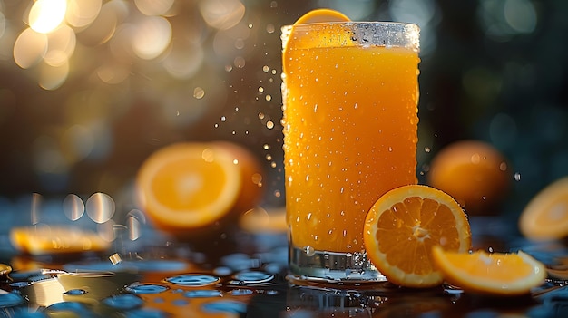 Foto un vaso de jugo de naranja fresco