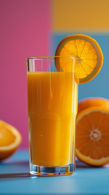 Un vaso de jugo de naranja en la mesa