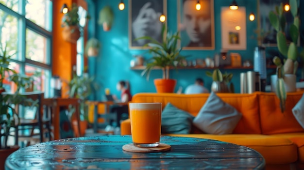 Un vaso de jugo de naranja en la mesa