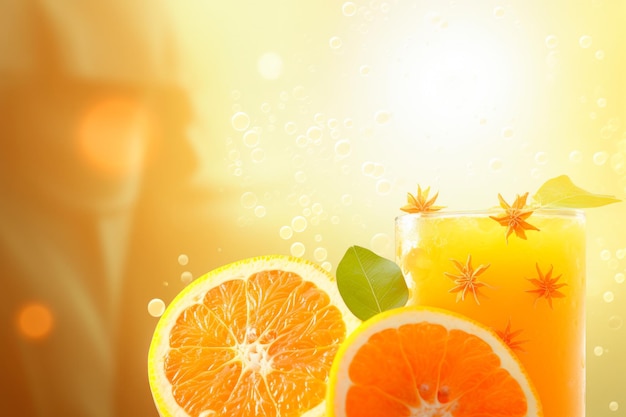 un vaso de jugo de naranja natural y un batido rico en vitaminas generado por IA