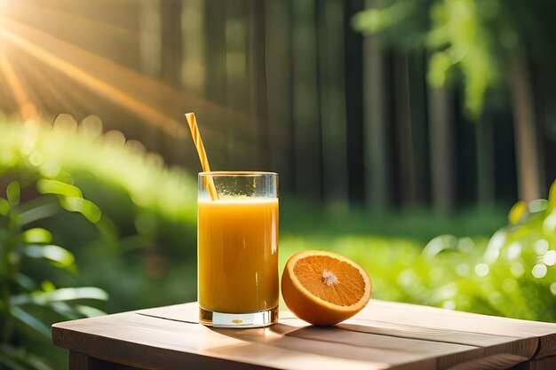 Un vaso de jugo de naranja con una pajita dentro