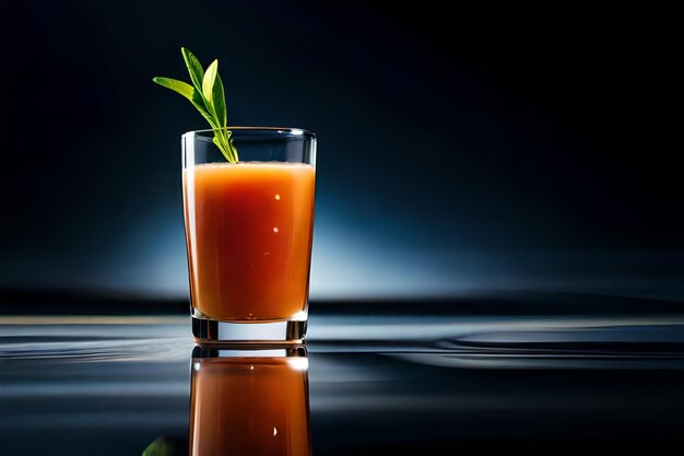 un vaso de jugo de naranja con una ramita de menta.