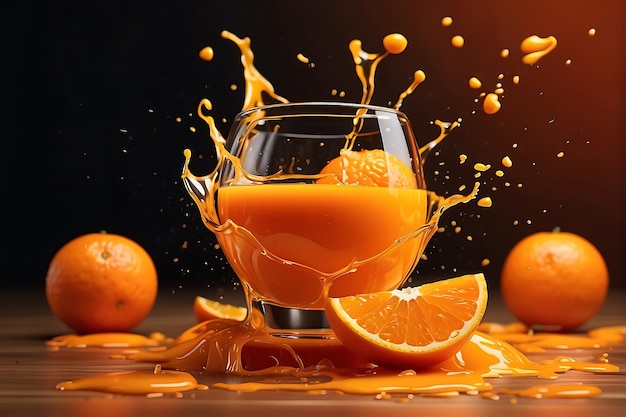 Foto un vaso de jugo de naranja con salpicaduras