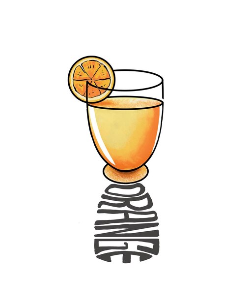 Foto vaso de jugo de naranja con una sombra del nombre de la fruta
