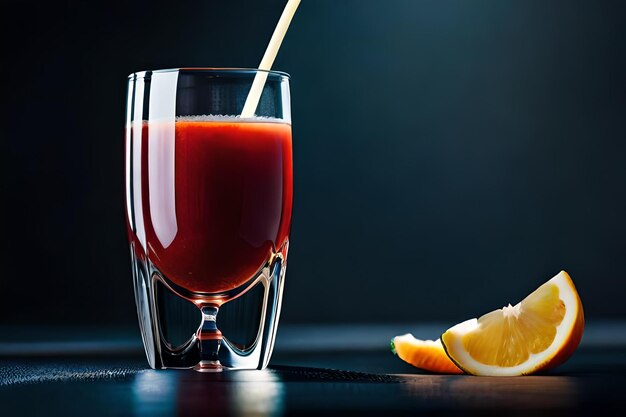 un vaso de jugo con una pajita en él