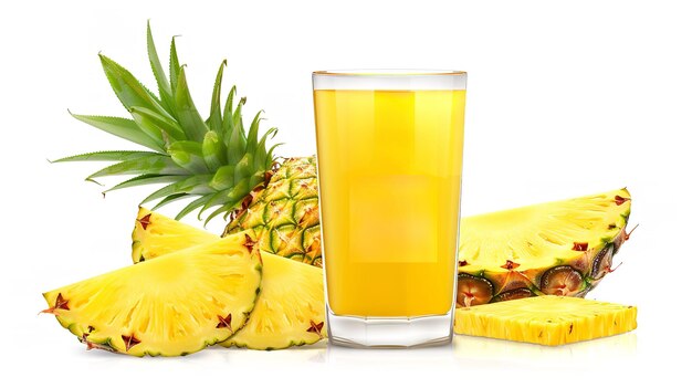 Un vaso de jugo de piña con frutas y rebanadas separadas IA generativa