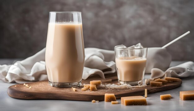 un vaso de leche al lado de un vas o de leche