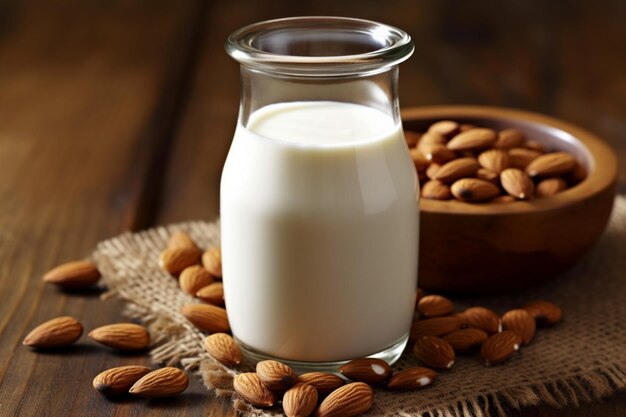 Vaso de leche con almendras