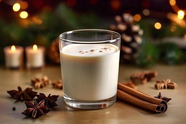 un vaso de leche con canela en rama y anís estrellado