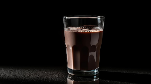 Vaso de leche con chocolate en la superficie oscura IA generativa