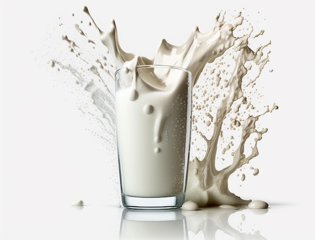 Un vaso de leche está lleno de leche y la palabra leche está al costado.