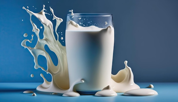 Vaso de leche con fondo azul Fabricado por AIInteligencia artificial